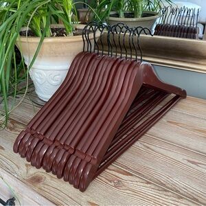 Set of 14 Stylish Brown Wooden Hangers